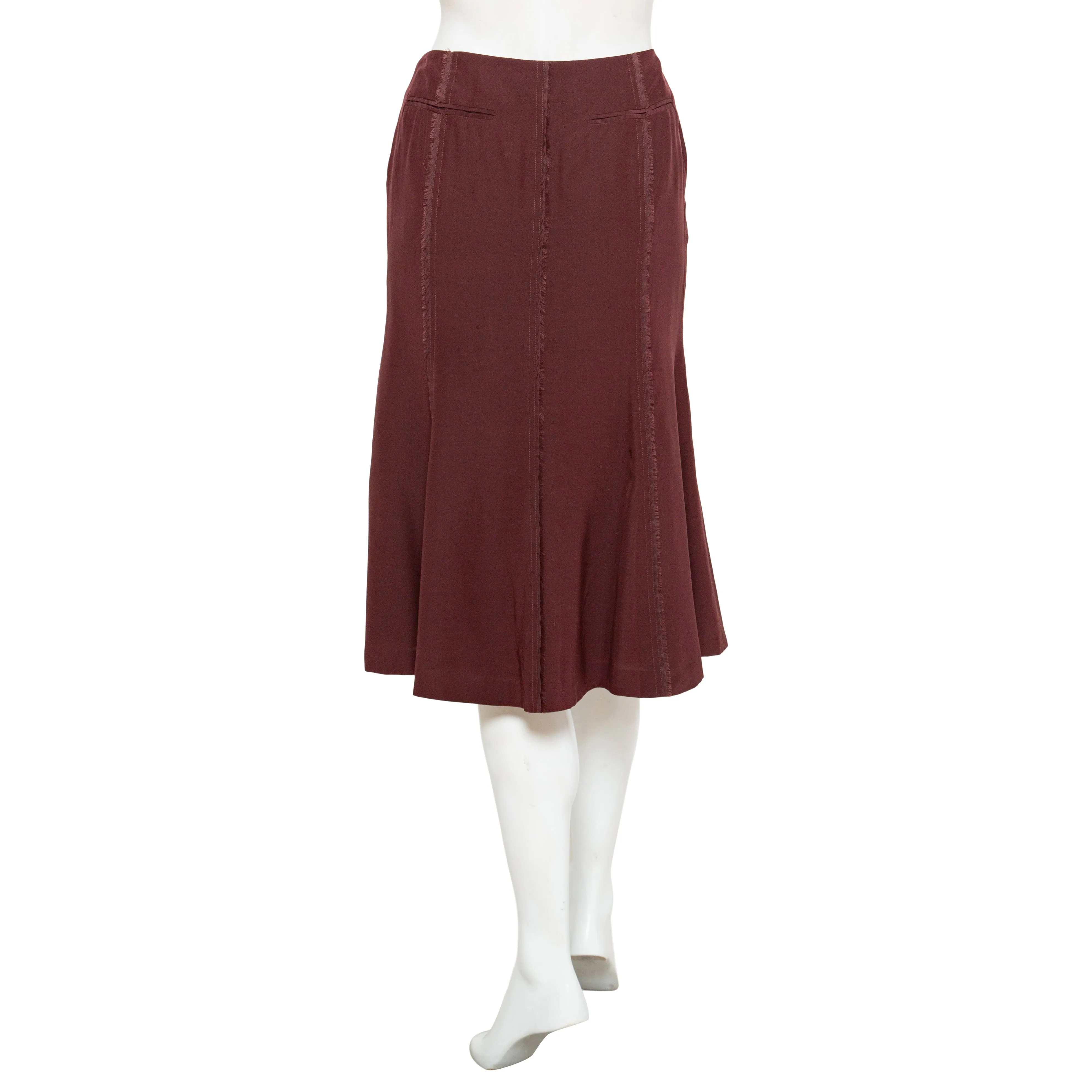 Maroon Silk Frayed Skirt