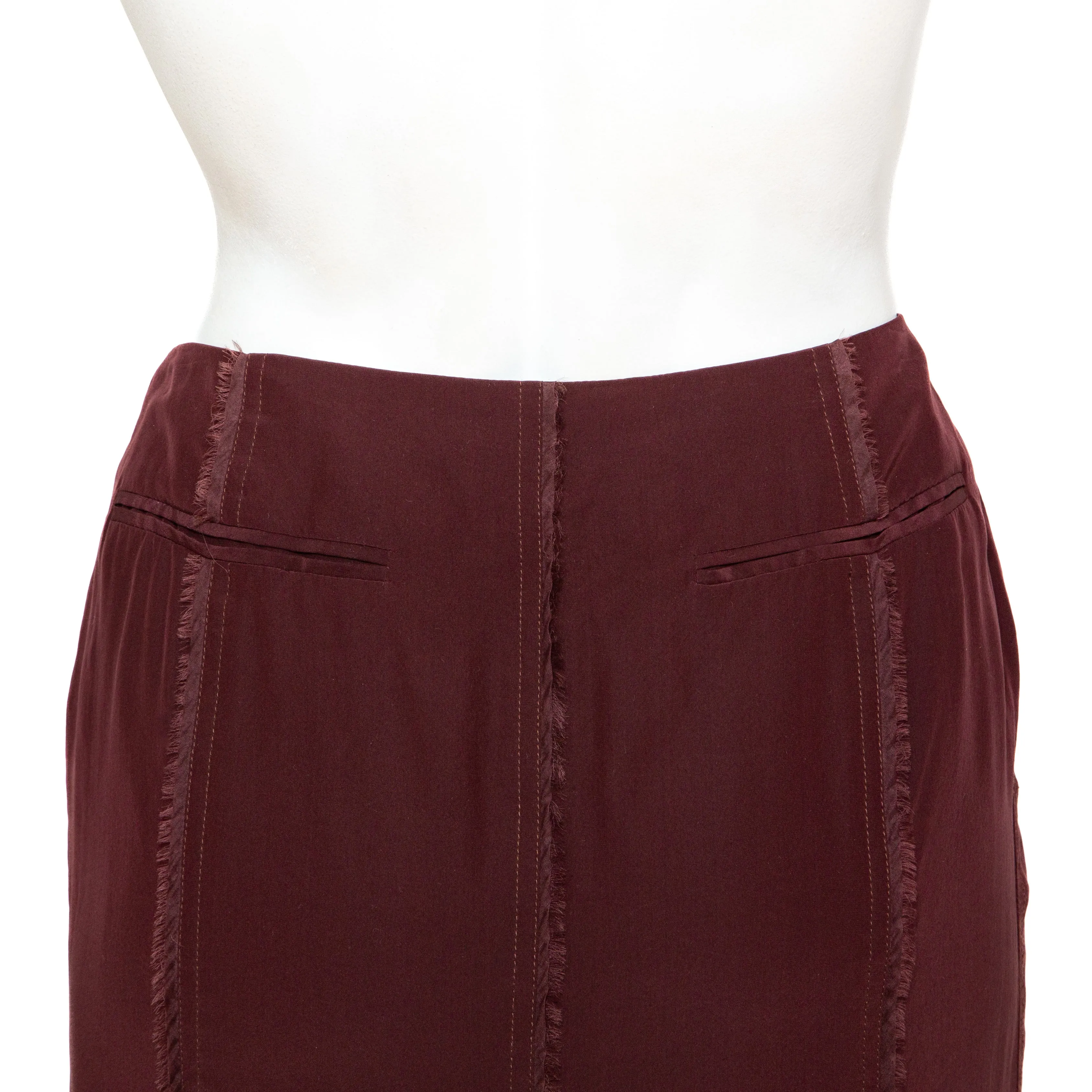 Maroon Silk Frayed Skirt