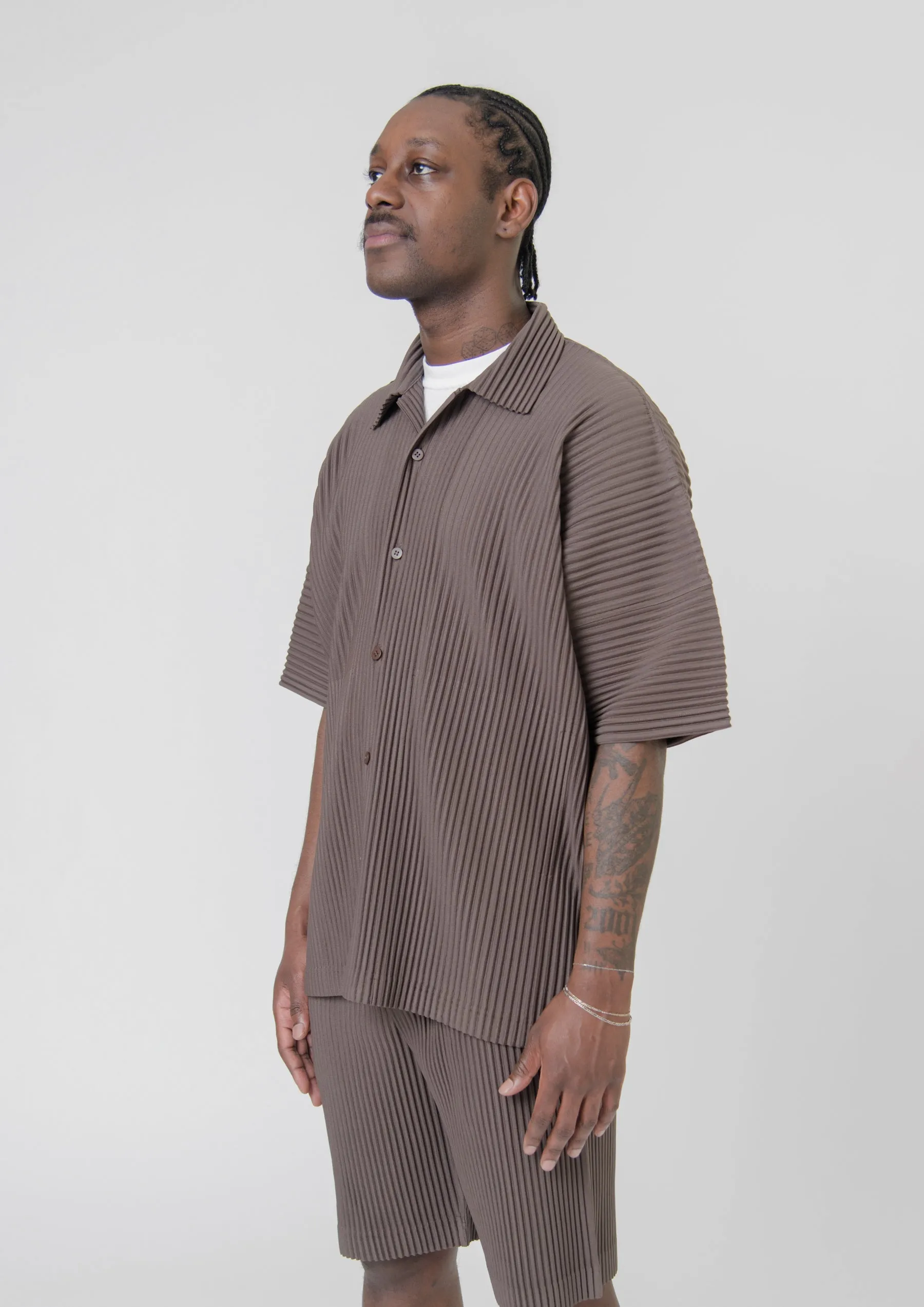 MC May Pleated Short Sleeve Shirt Soil Brown JJ118-46