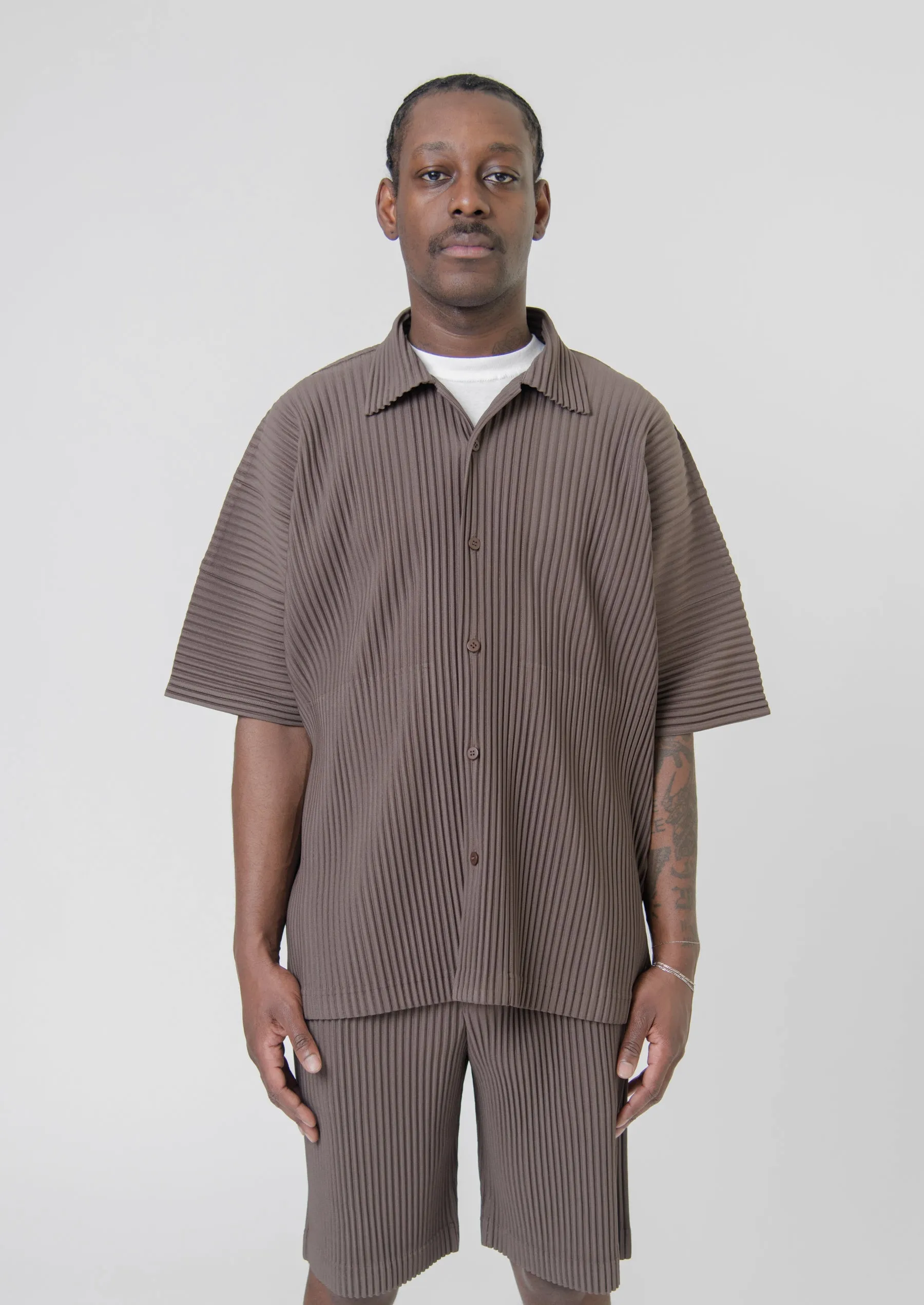 MC May Pleated Short Sleeve Shirt Soil Brown JJ118-46