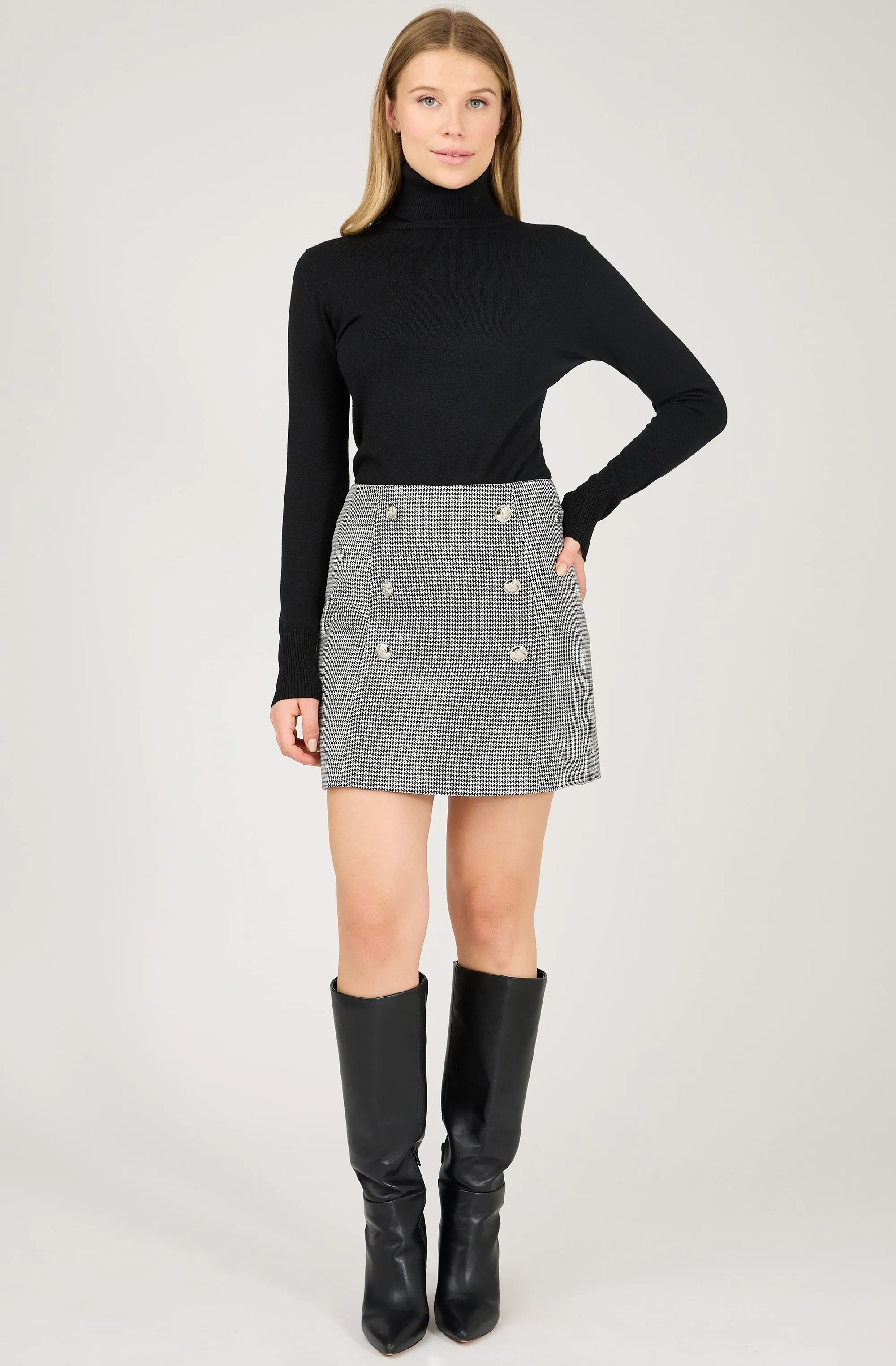 Mid-Thigh Skirt with Silver Buttons