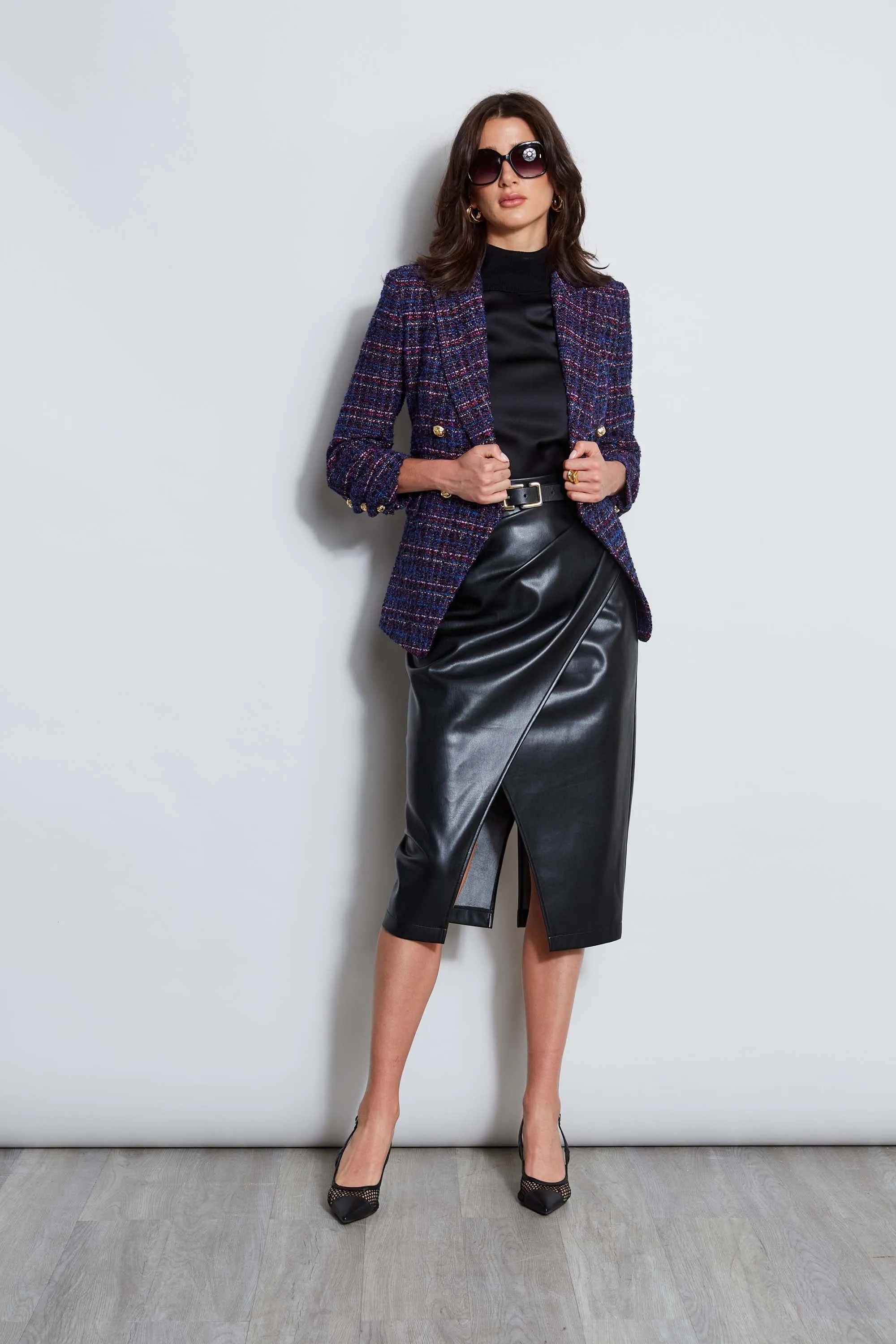 Midi Vegan Leather Wrap Skirt