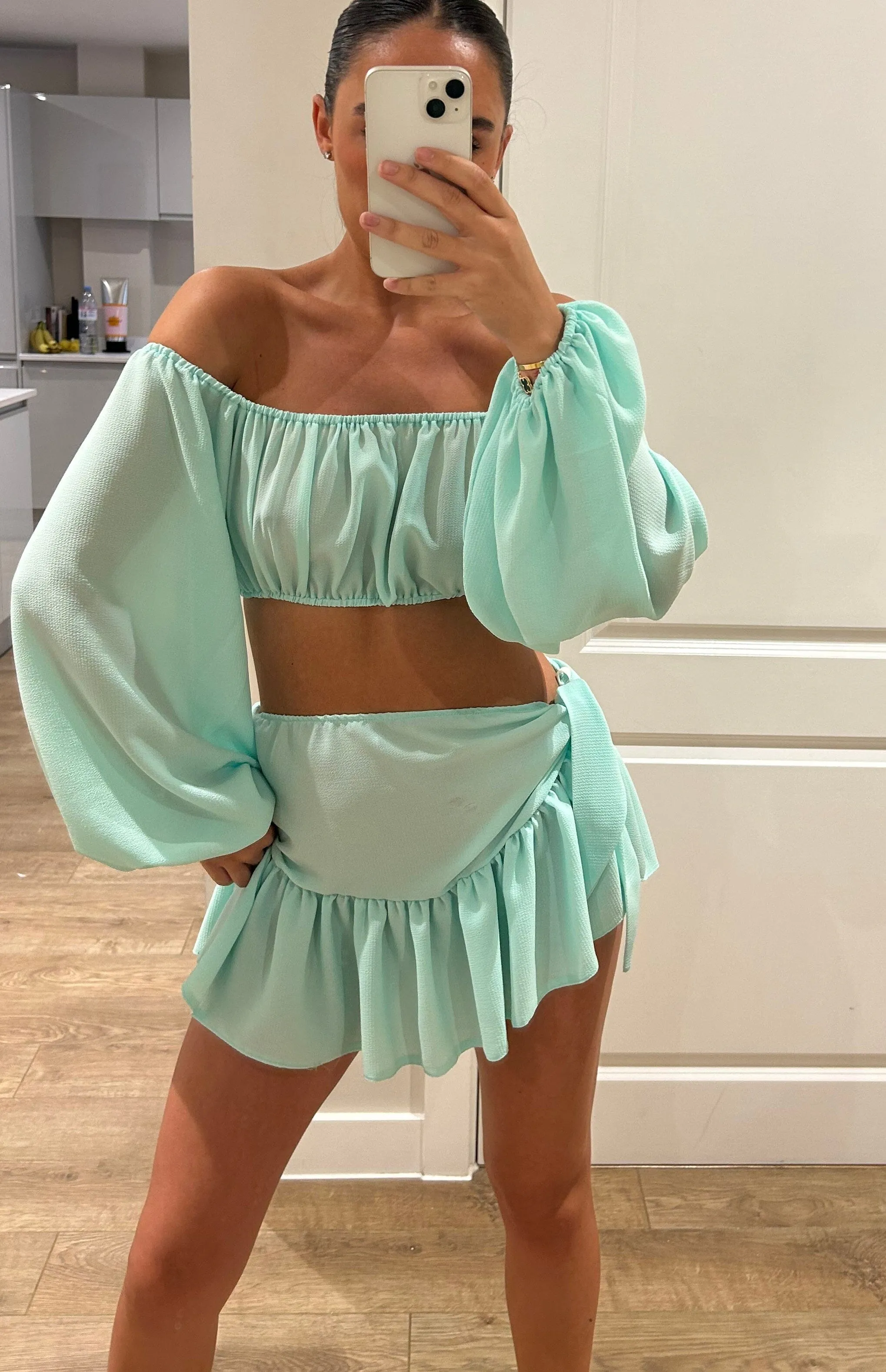 Mint Frill Crop Top and Frill Mini Skirt