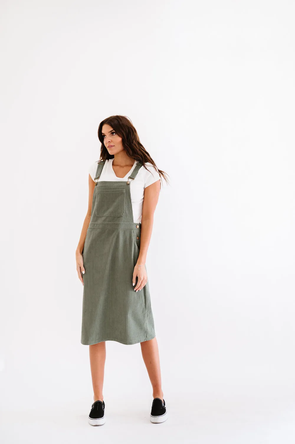 Patty Overall Dress in Sage