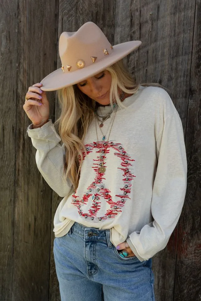 Peace Maker Embroidered Top - Cream