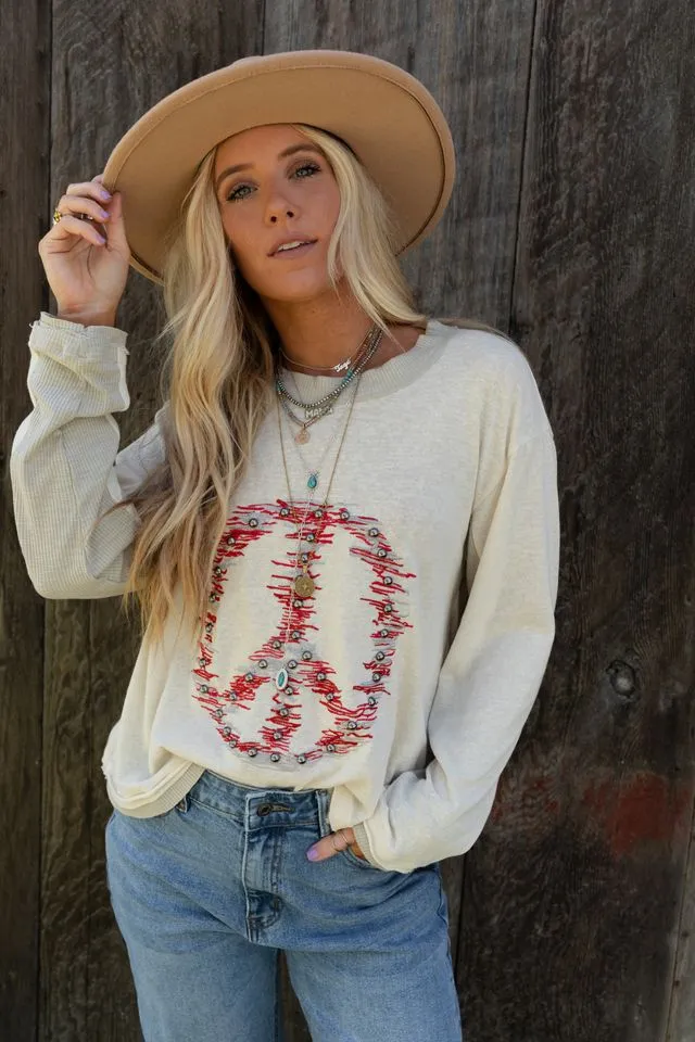 Peace Maker Embroidered Top - Cream