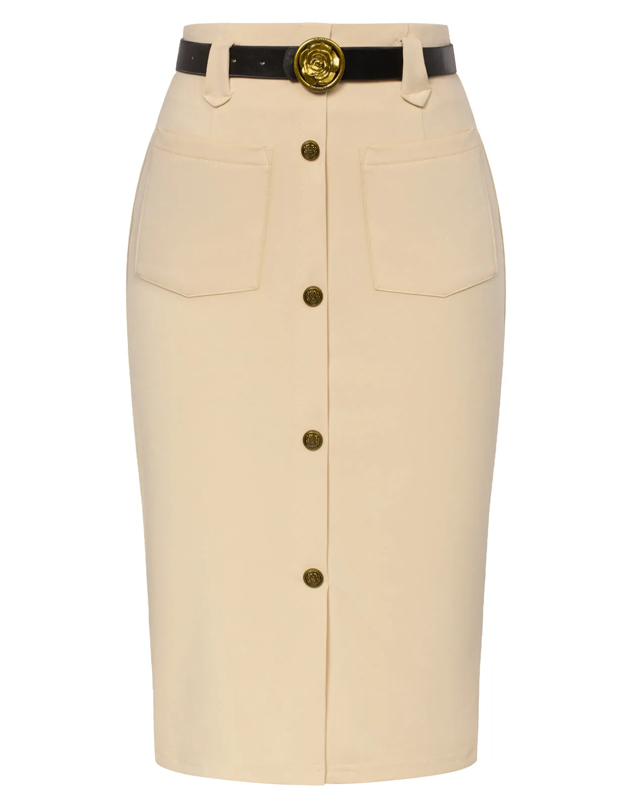 Pencil Skirt Knee Length High Waisted 1950s Vintage Office Work Bodycon Skirt with Pockets