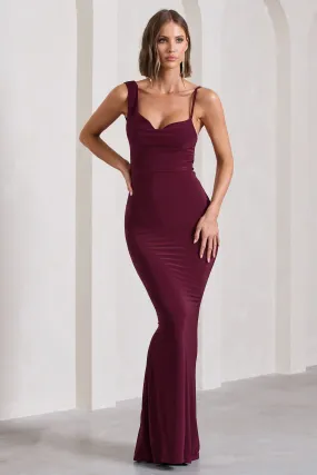 Phantasy | Burgundy Asymmetric Neckline Cowl Maxi Dress