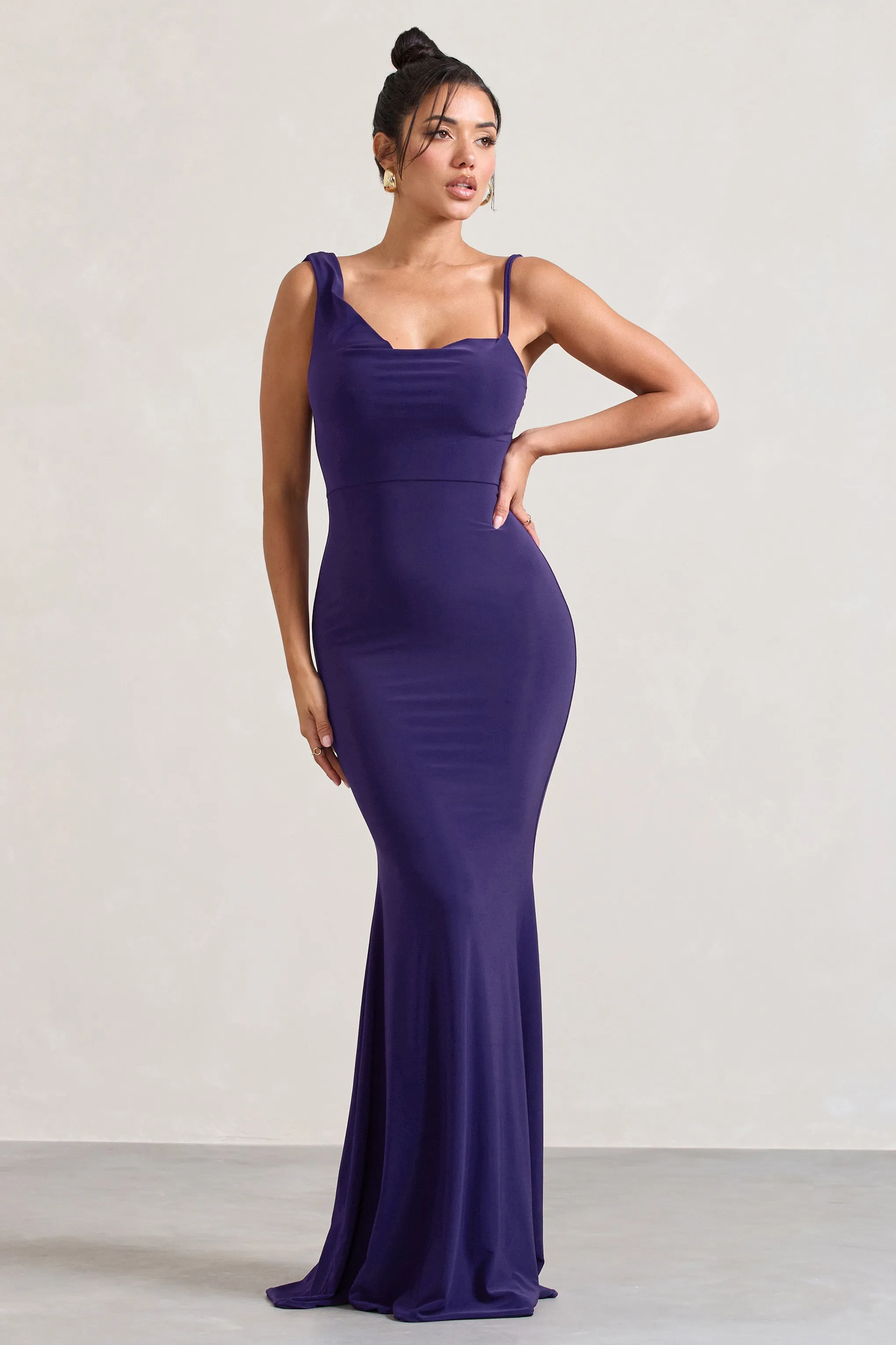 Phantasy | Purple Asymmetric Neckline Cowl Maxi Dress