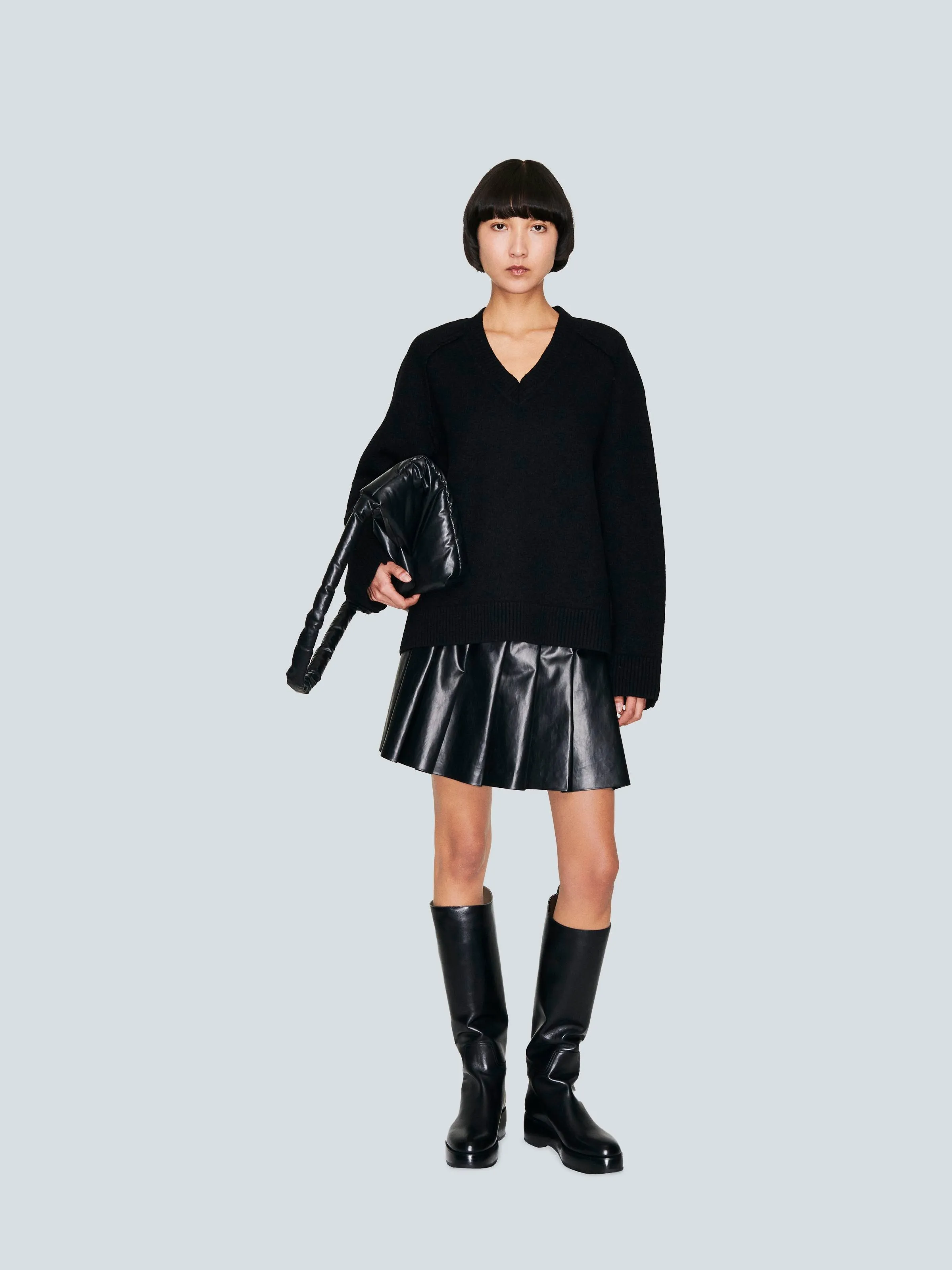 Pleated skirt short oil | black