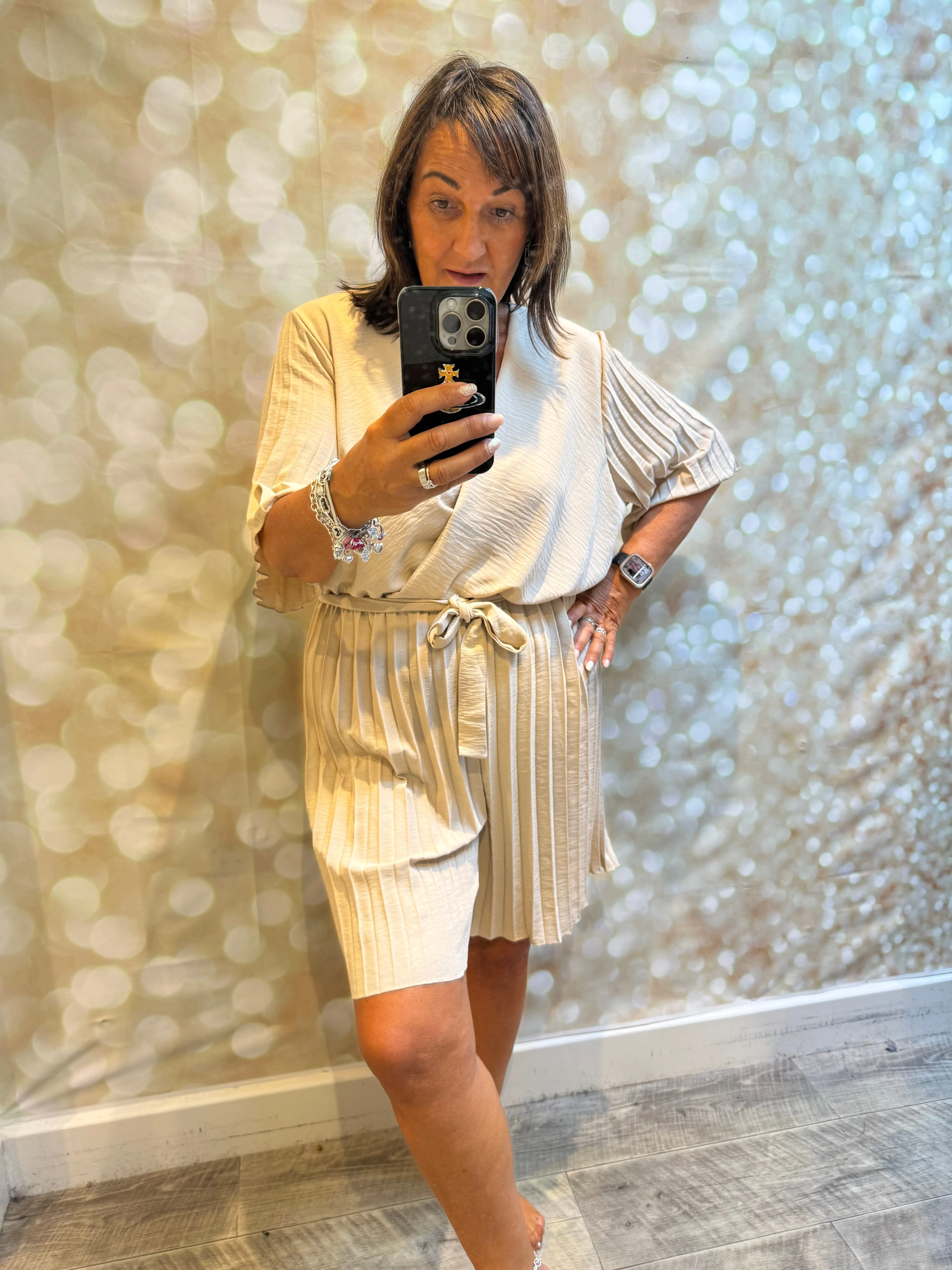 Pleated wrap over playsuit