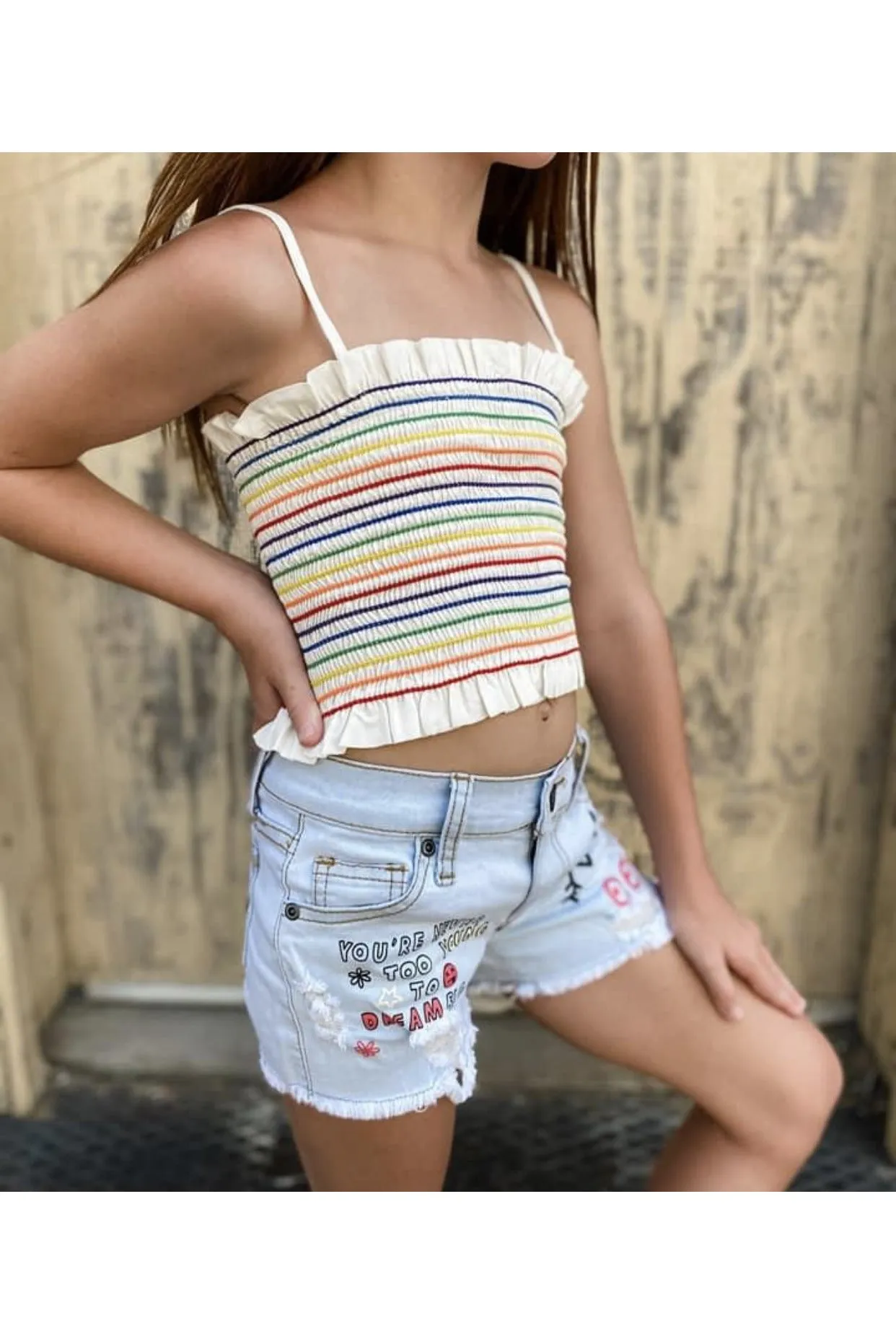 Rainbow Smocked Tween Top