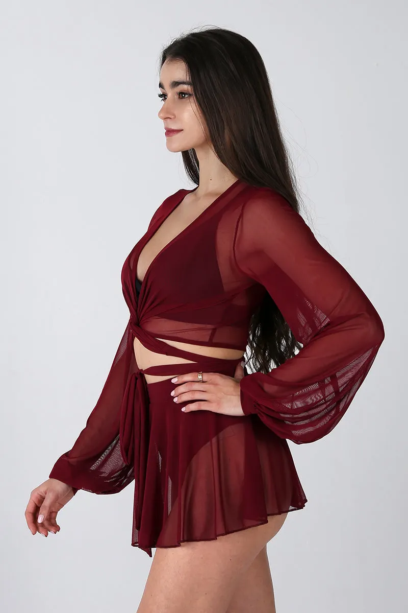 REV ACTIV Mesh Wrap Blouse - Wine