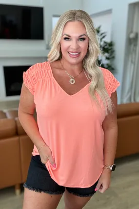 Ruched Cap Sleeve Top in Neon Orange