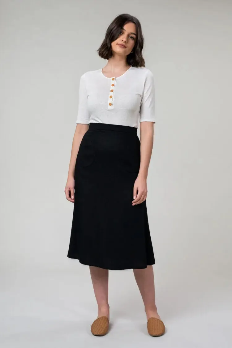 Sally Skirt In Linen Black by Wilga Clothing