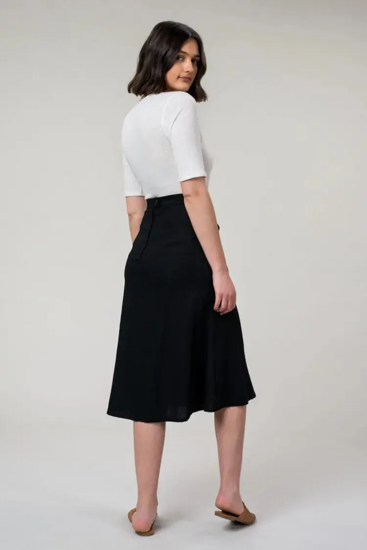 Sally Skirt In Linen Black by Wilga Clothing