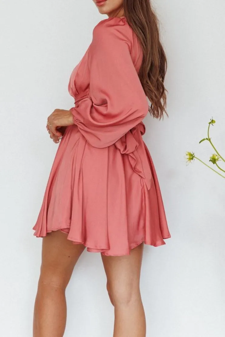 Serena Long Sleeve Satin Mini - Rose Pink