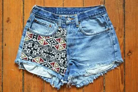 Short jean vintage patchwork ethnique