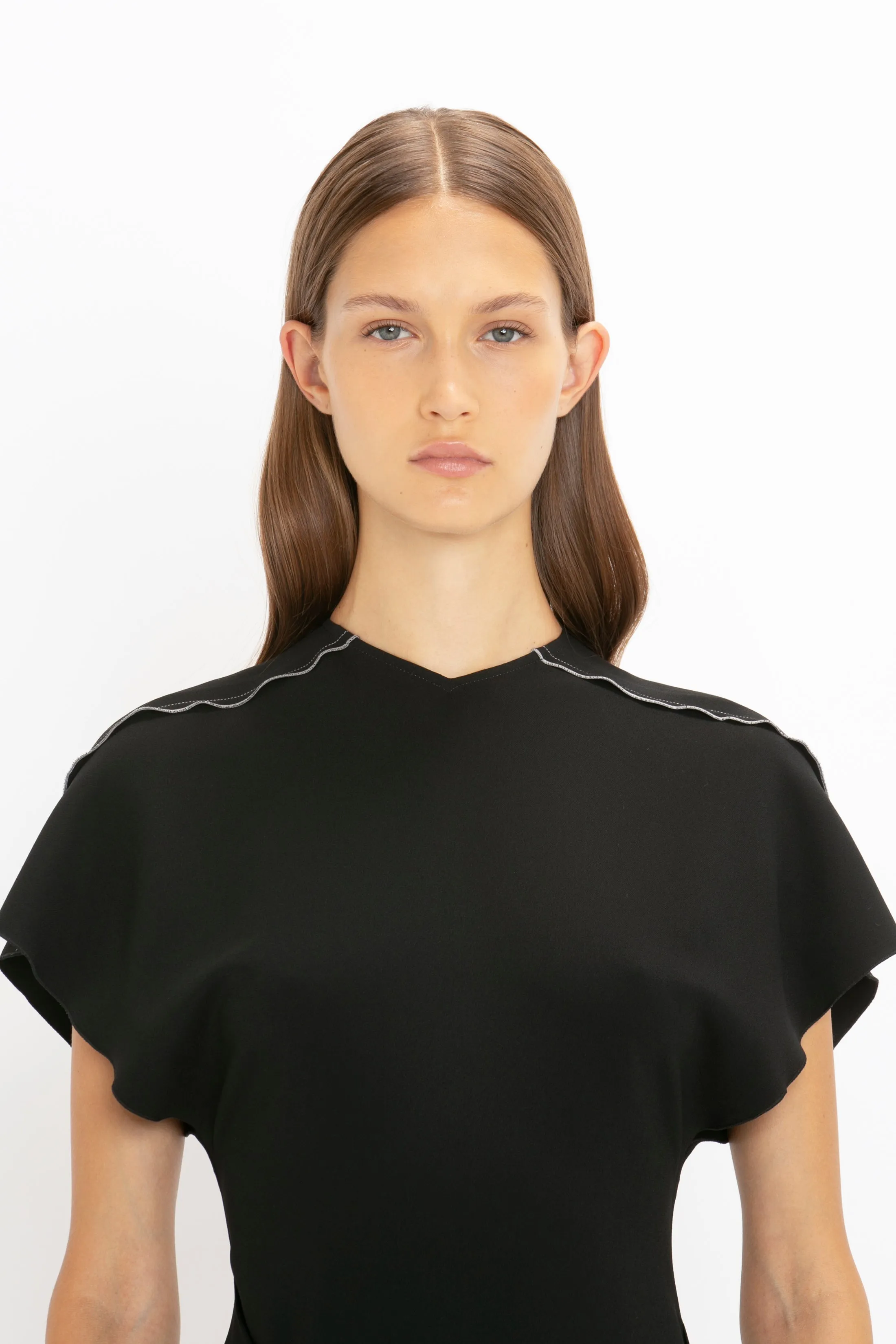 Short Sleeve Tie Detail Dress In Black