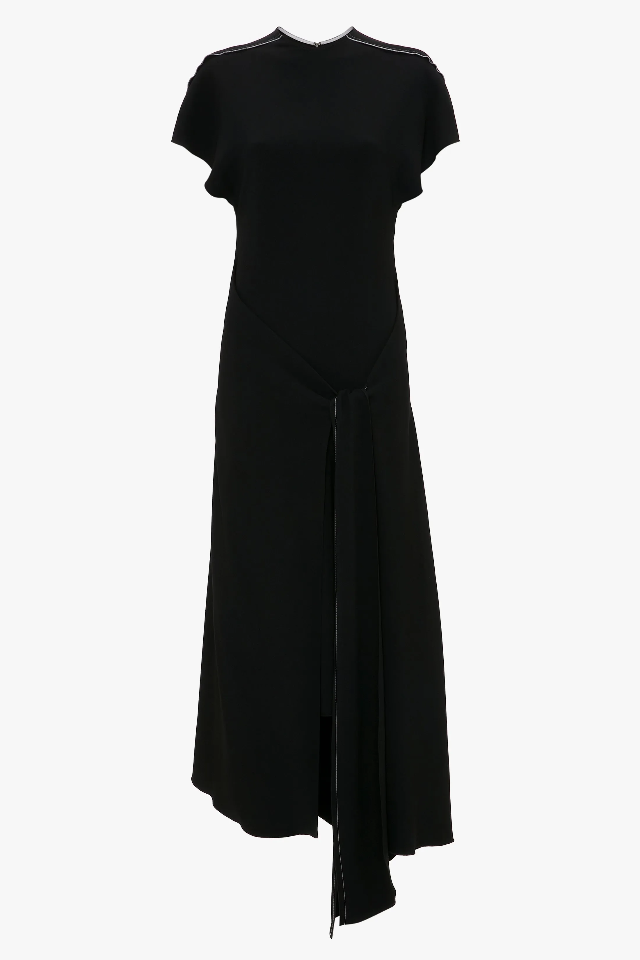 Short Sleeve Tie Detail Dress In Black