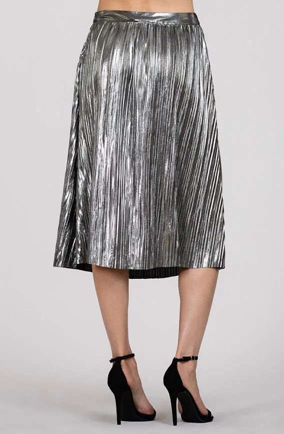 Silver Metallic Pleated Skirt