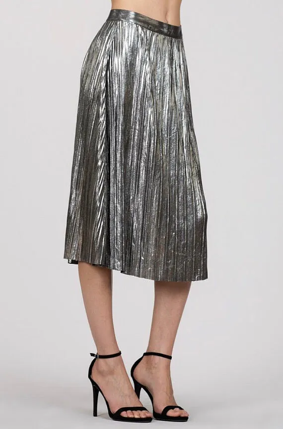 Silver Metallic Pleated Skirt