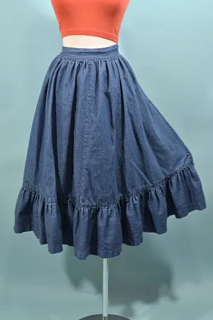 SOLD Vintage Denim Prairie Skirt, Country Western Cottagecore Skirt M