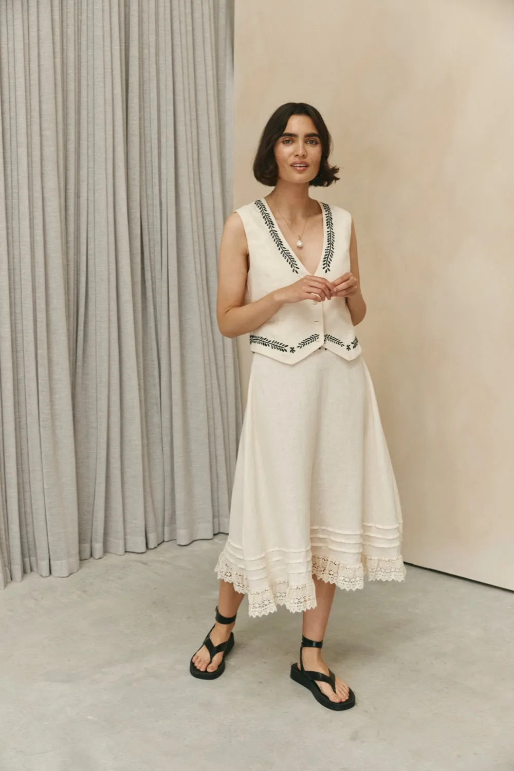 Sonoma Linen Midi Skirt Natural