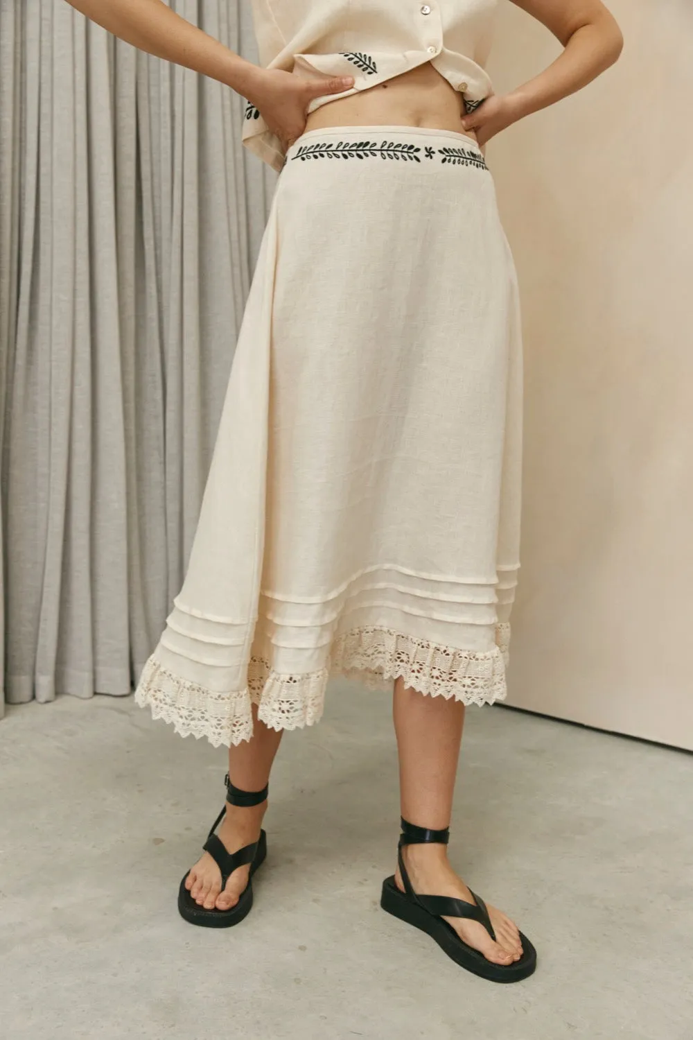 Sonoma Linen Midi Skirt Natural