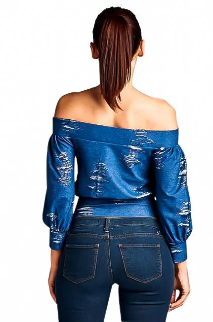 Strapless Distressed Denim Top