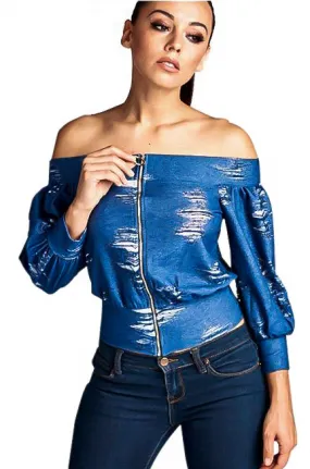 Strapless Distressed Denim Top