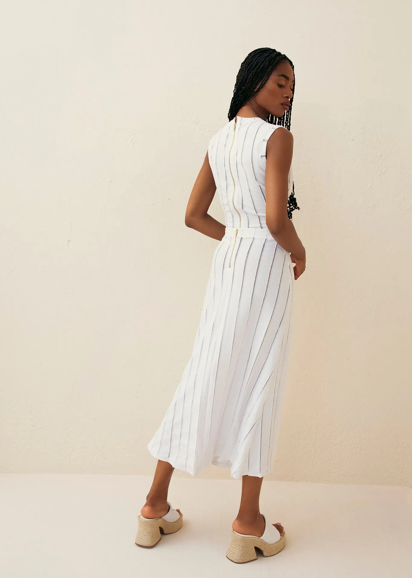 Striped Flounce Midi Skirt