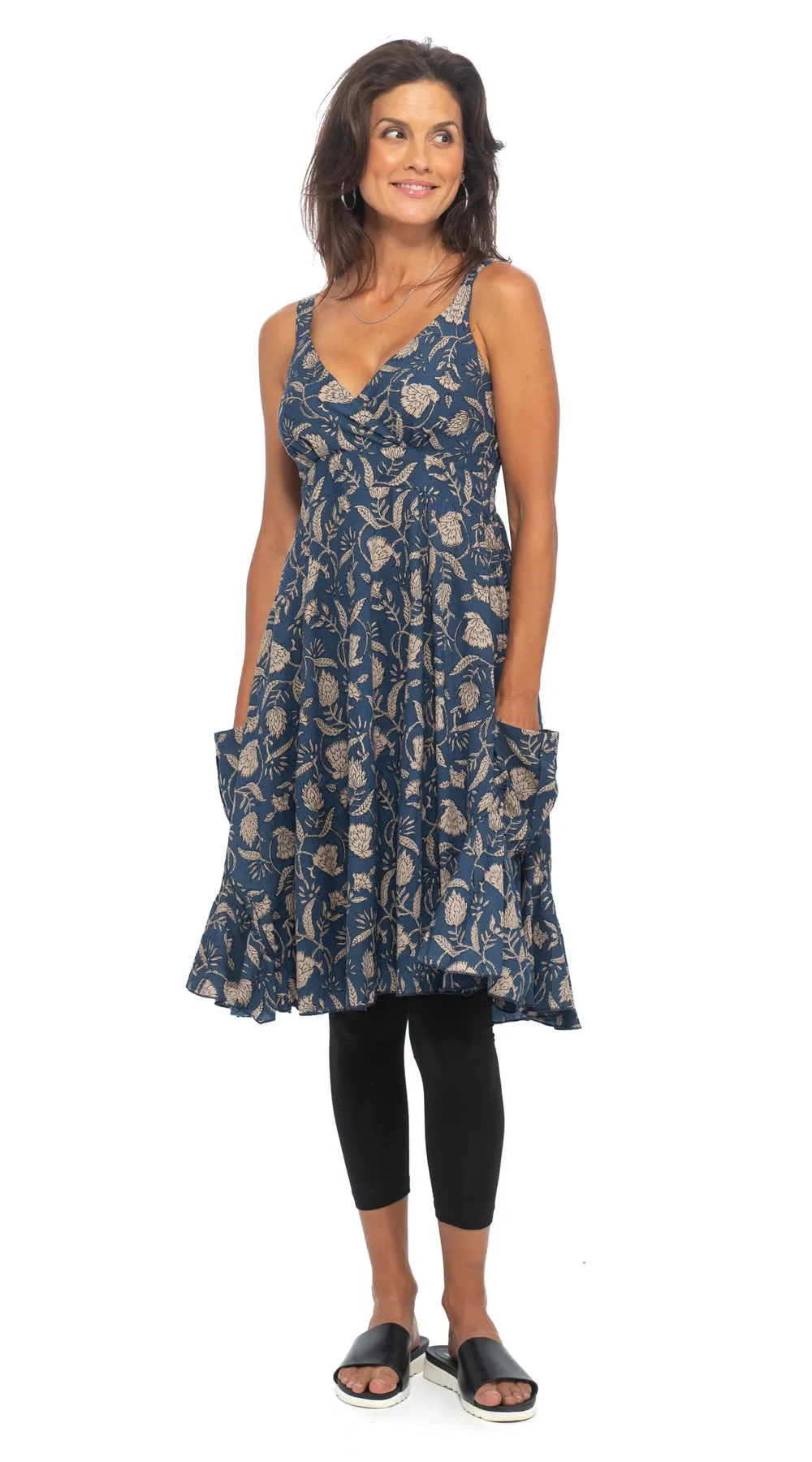 Swing Dress - sapphire blockprint - organic cotton