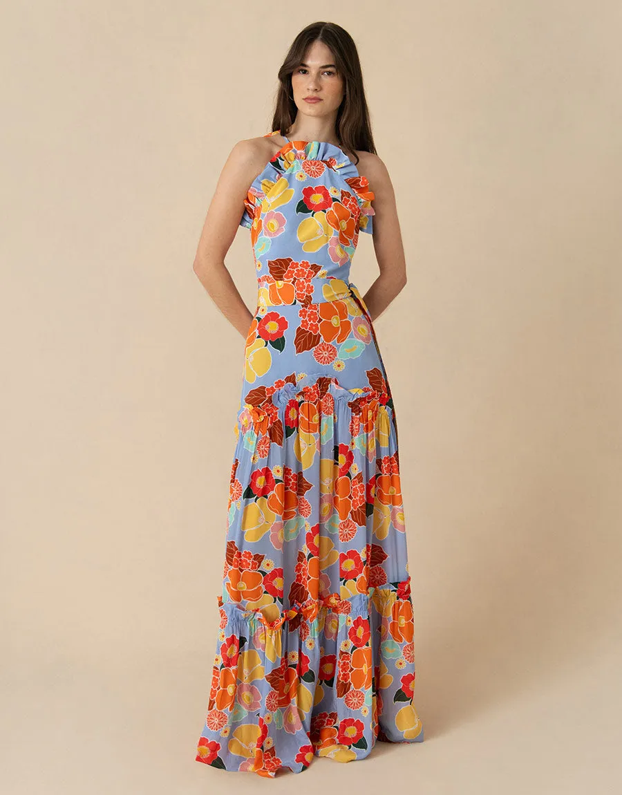 Tatiana Crepe Maxi Dress - Astro Flower Blue - SALE