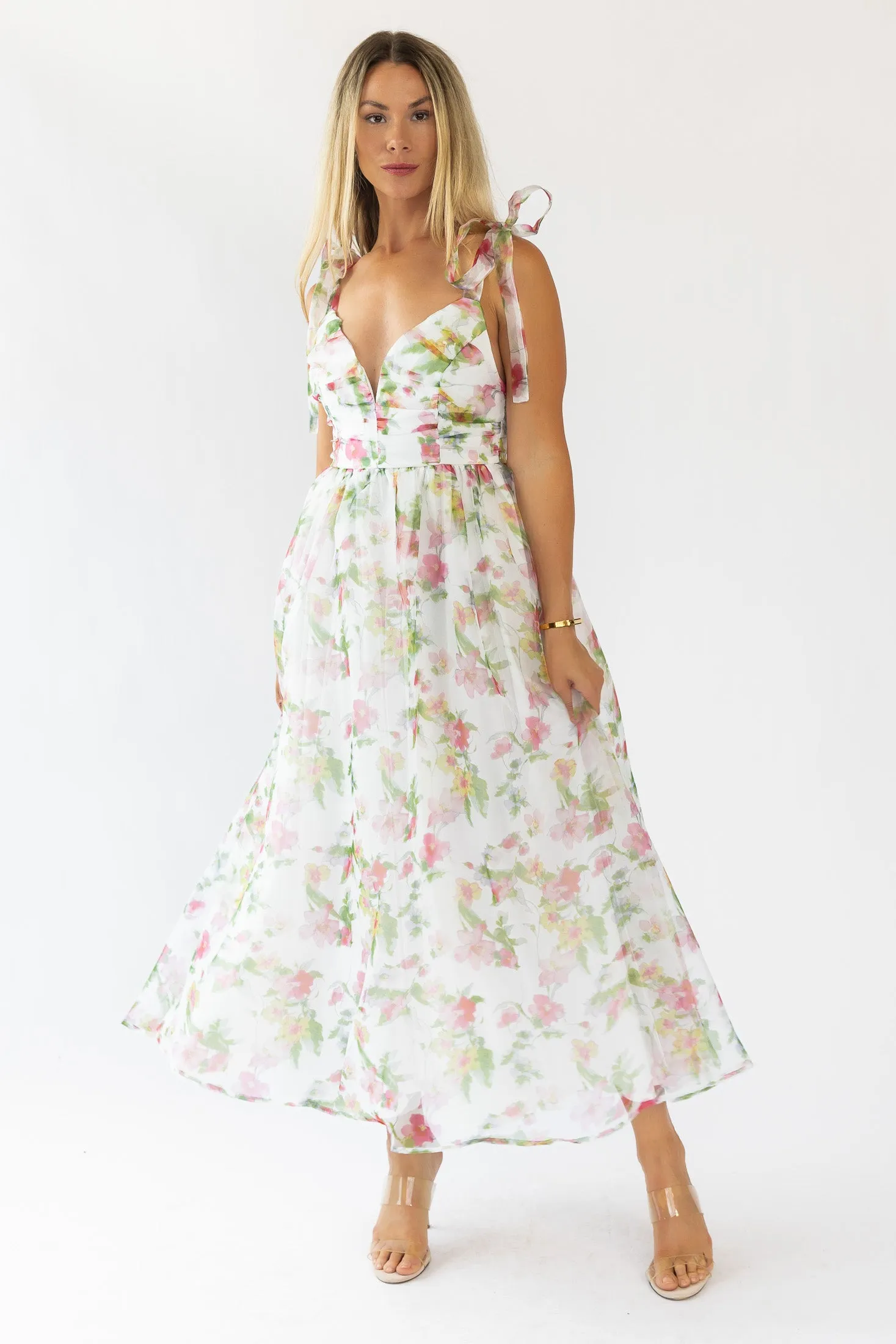 Thalia Floral Tie Shoulder Maxi Dress