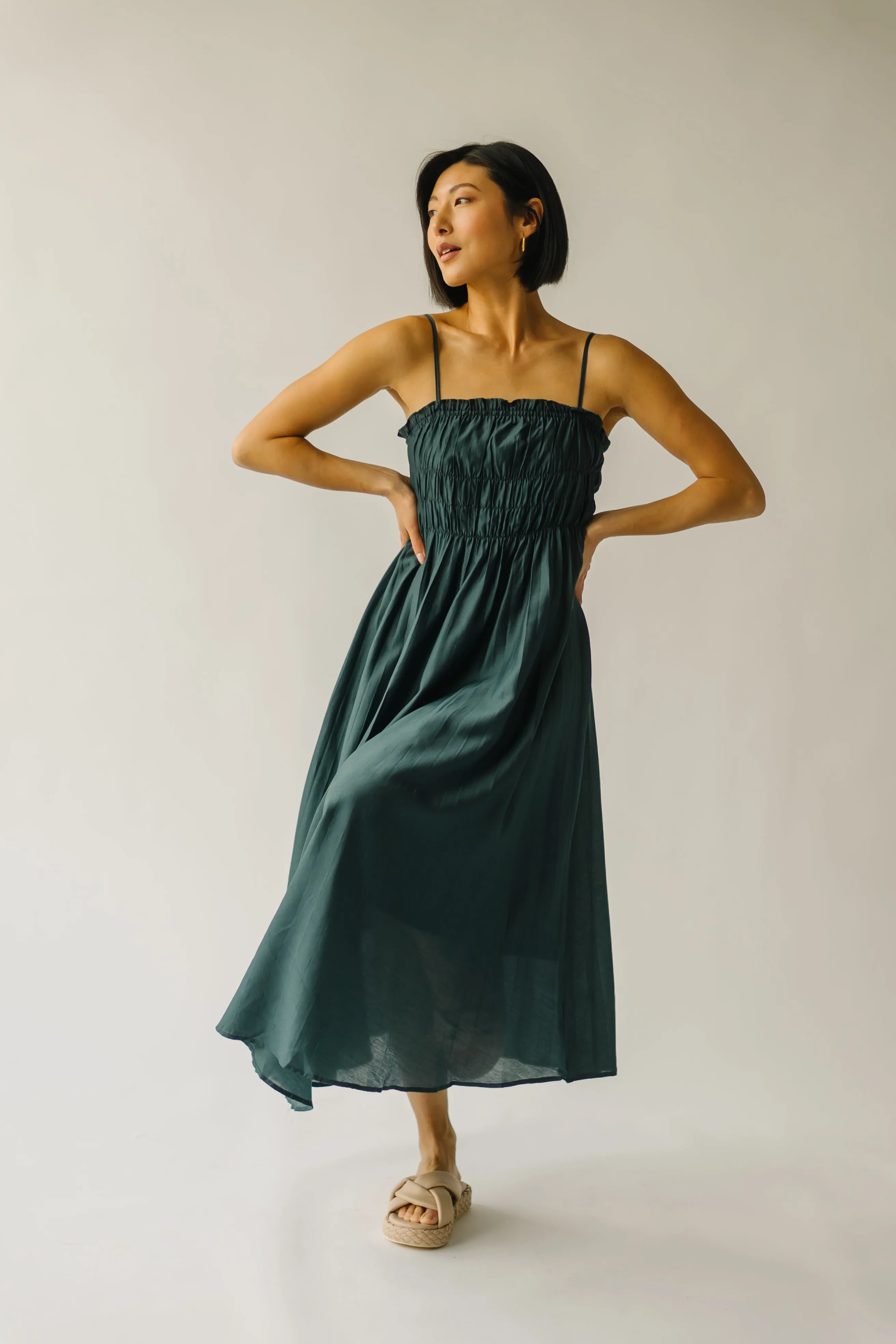 The Frisco Pleated Maxi Dress in Dark Forest