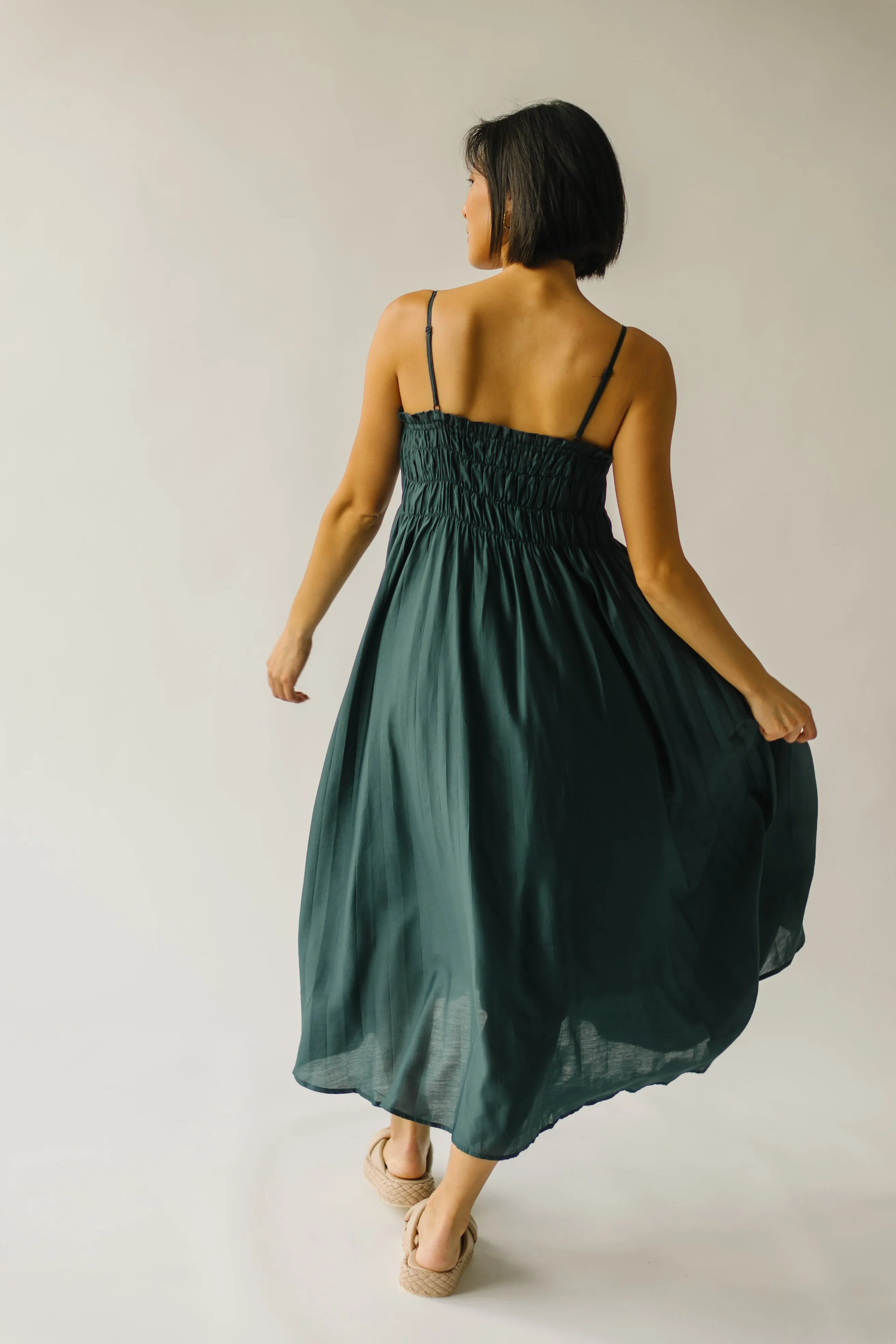 The Frisco Pleated Maxi Dress in Dark Forest