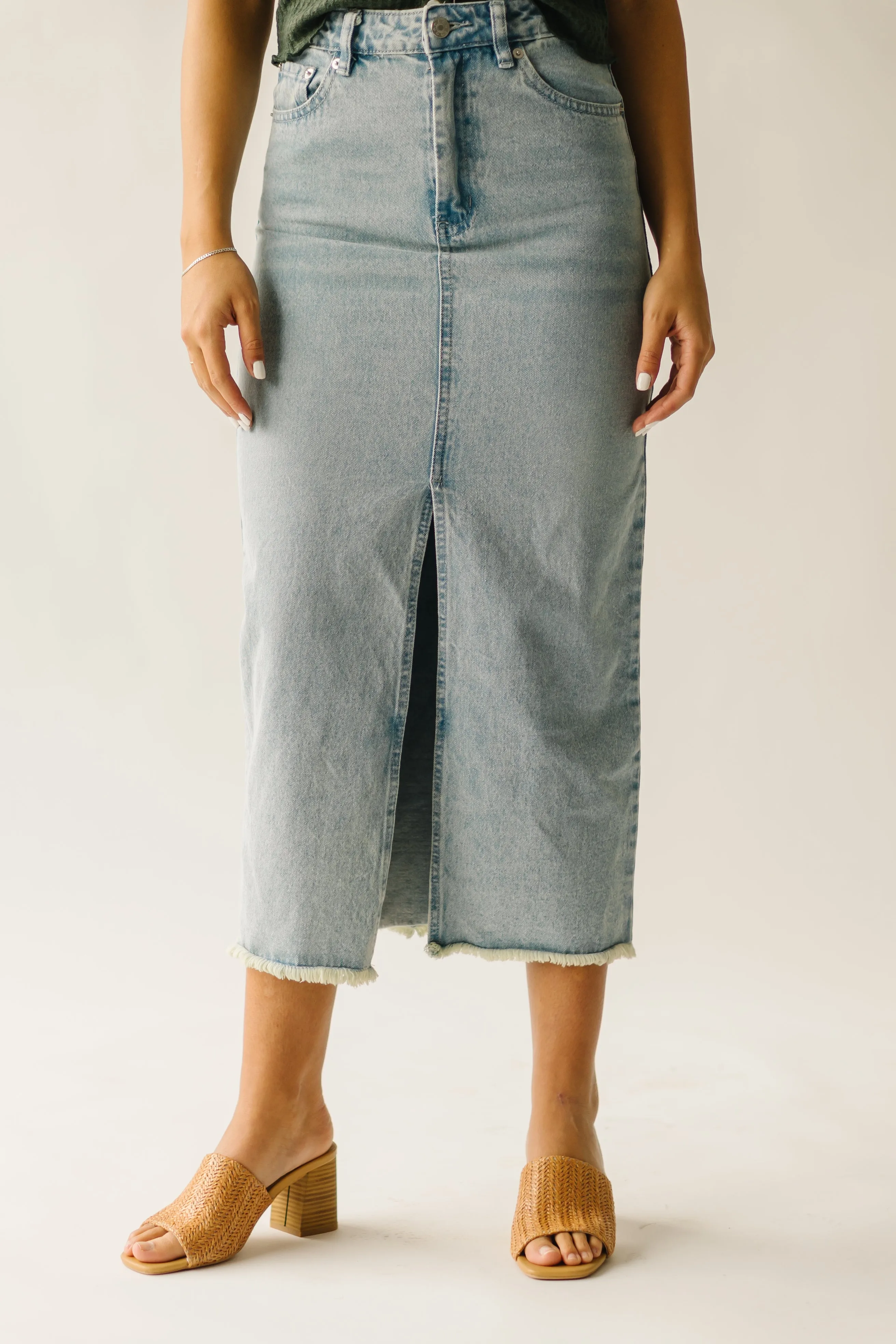 The Kaplan Slit Denim Skirt in Light Blue