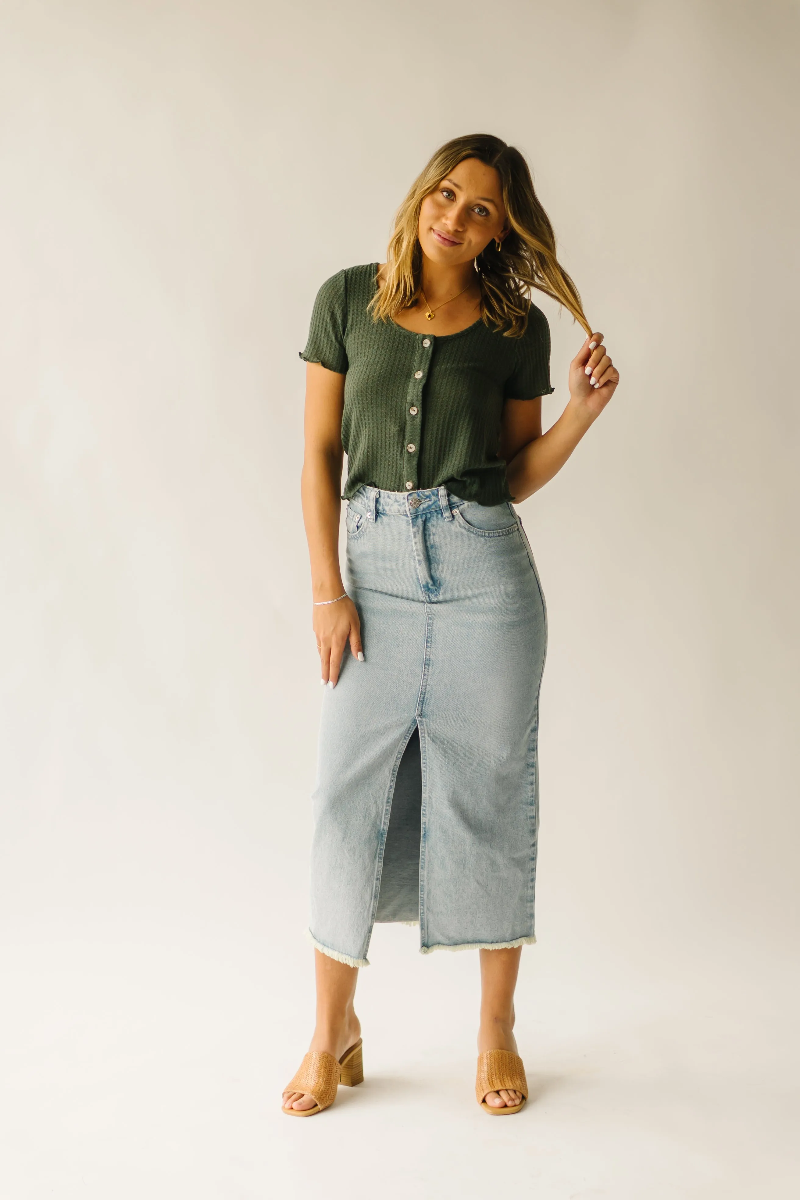 The Kaplan Slit Denim Skirt in Light Blue