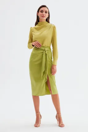 Tied Satin Skirt - Olive