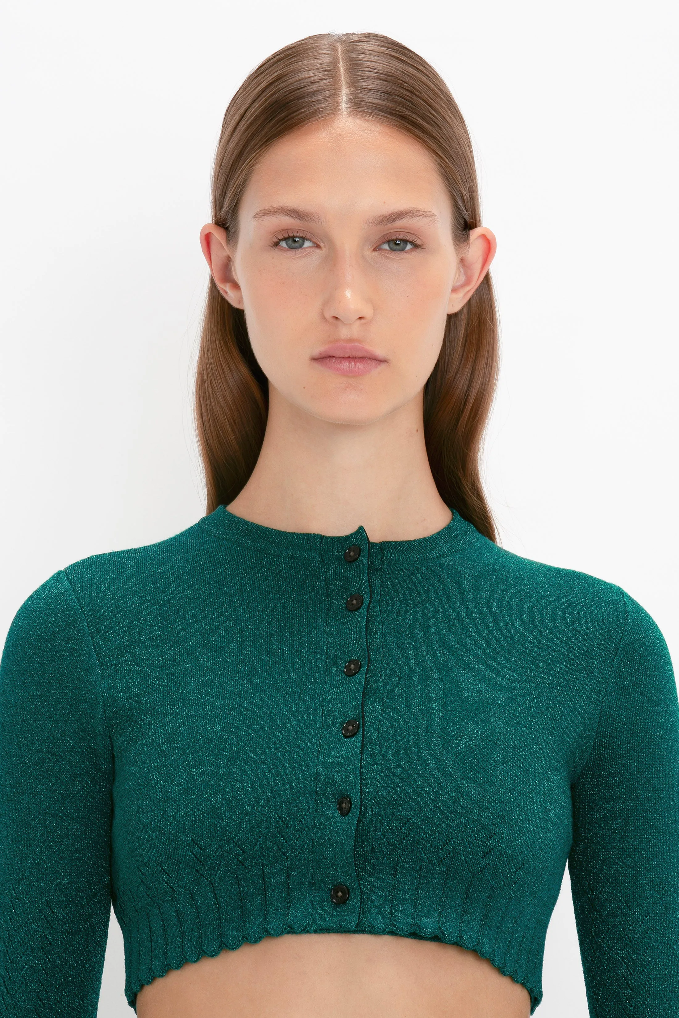 VB Body Cropped Cardi In Lurex Green