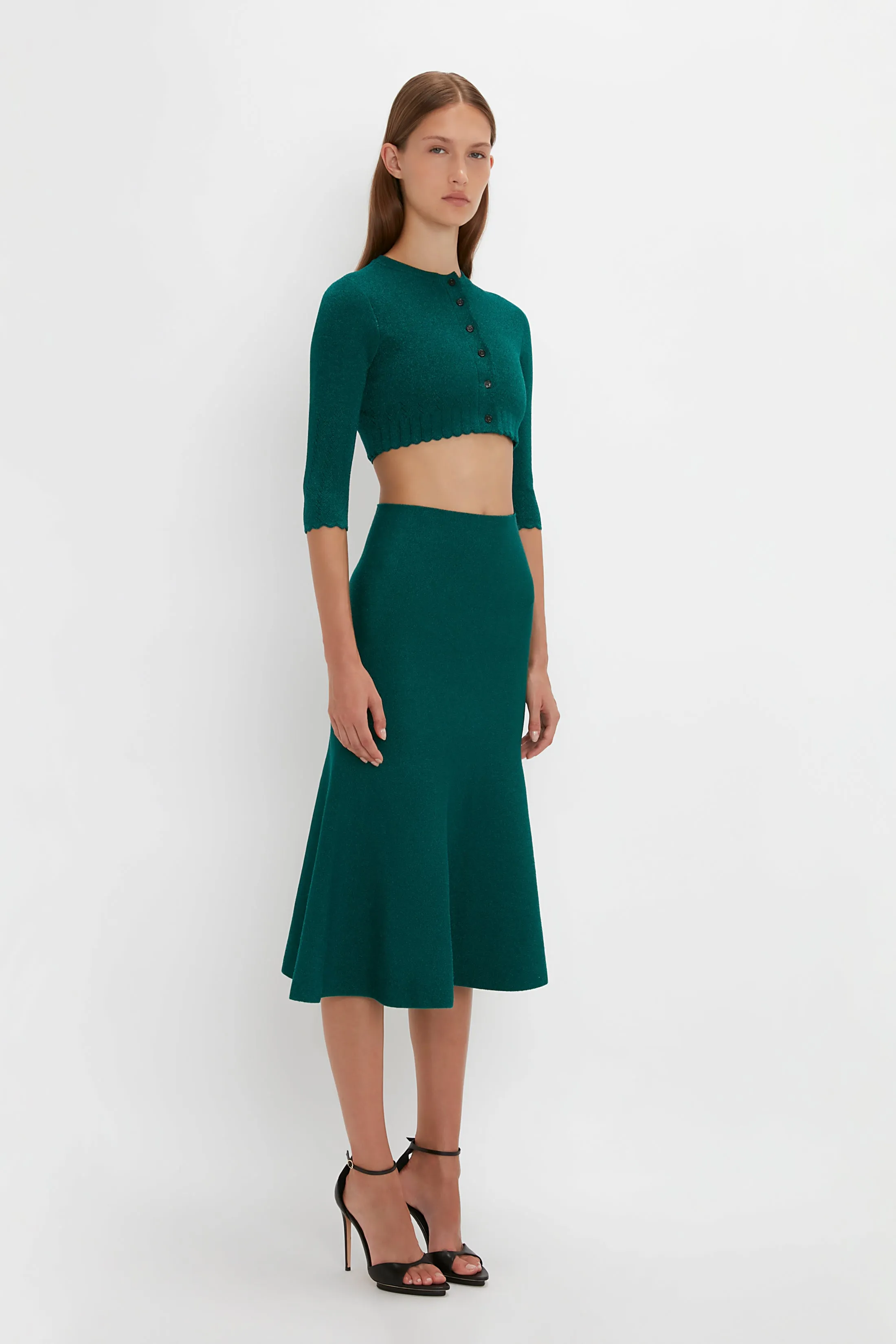 VB Body Cropped Cardi In Lurex Green