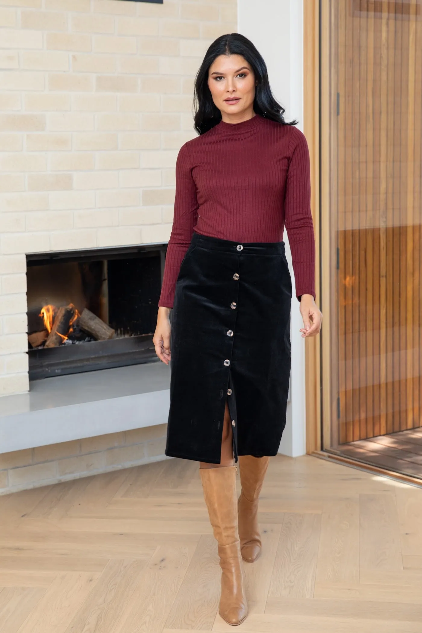 Velvet Midi Pocket Skirt