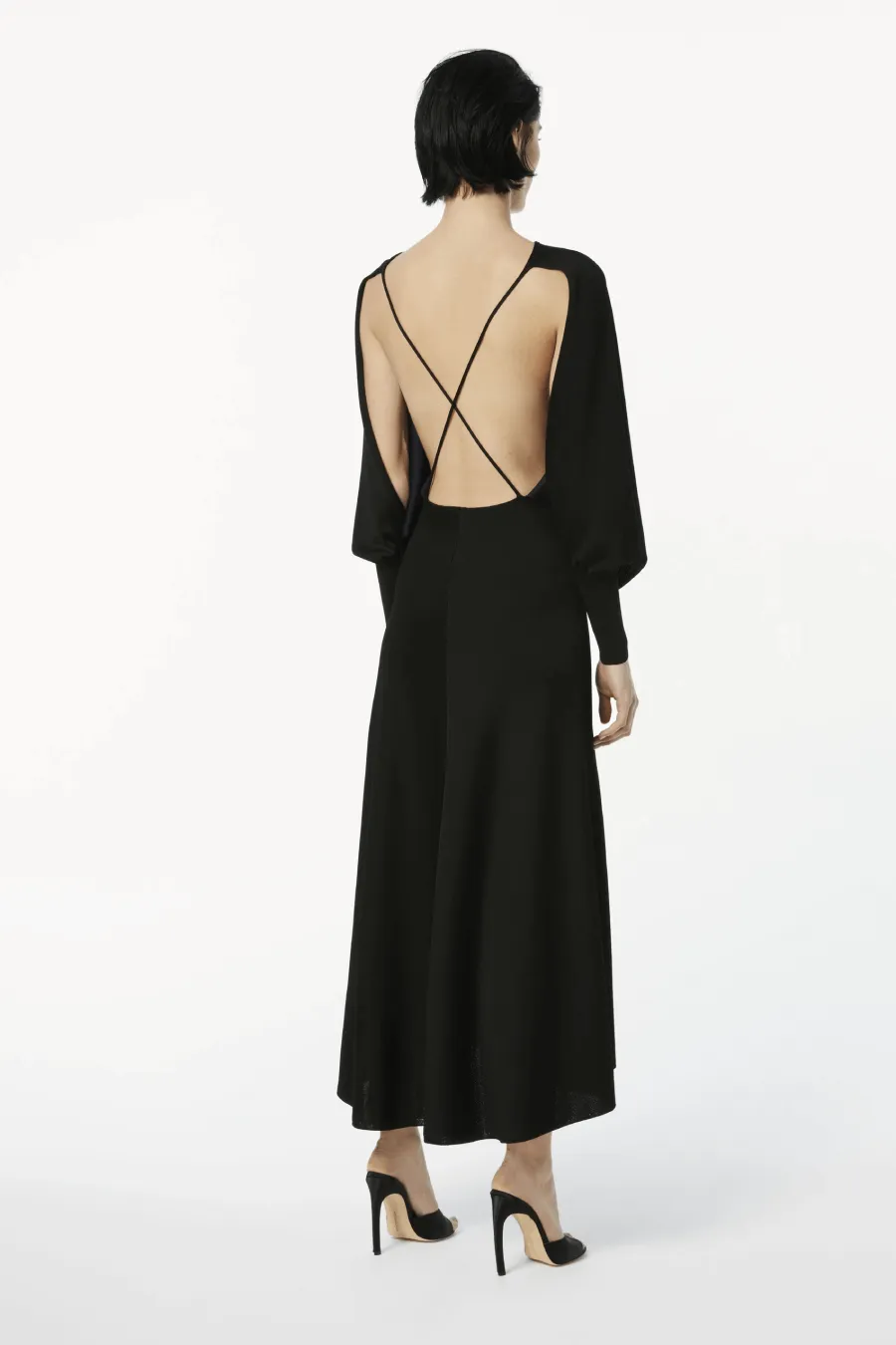 Victoria Beckham Drape Sleeve Open Back Midi Dress - Black/ Navy