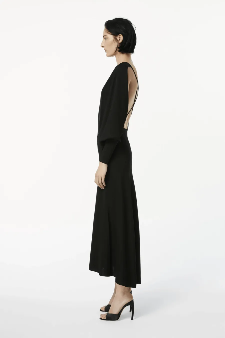 Victoria Beckham Drape Sleeve Open Back Midi Dress - Black/ Navy