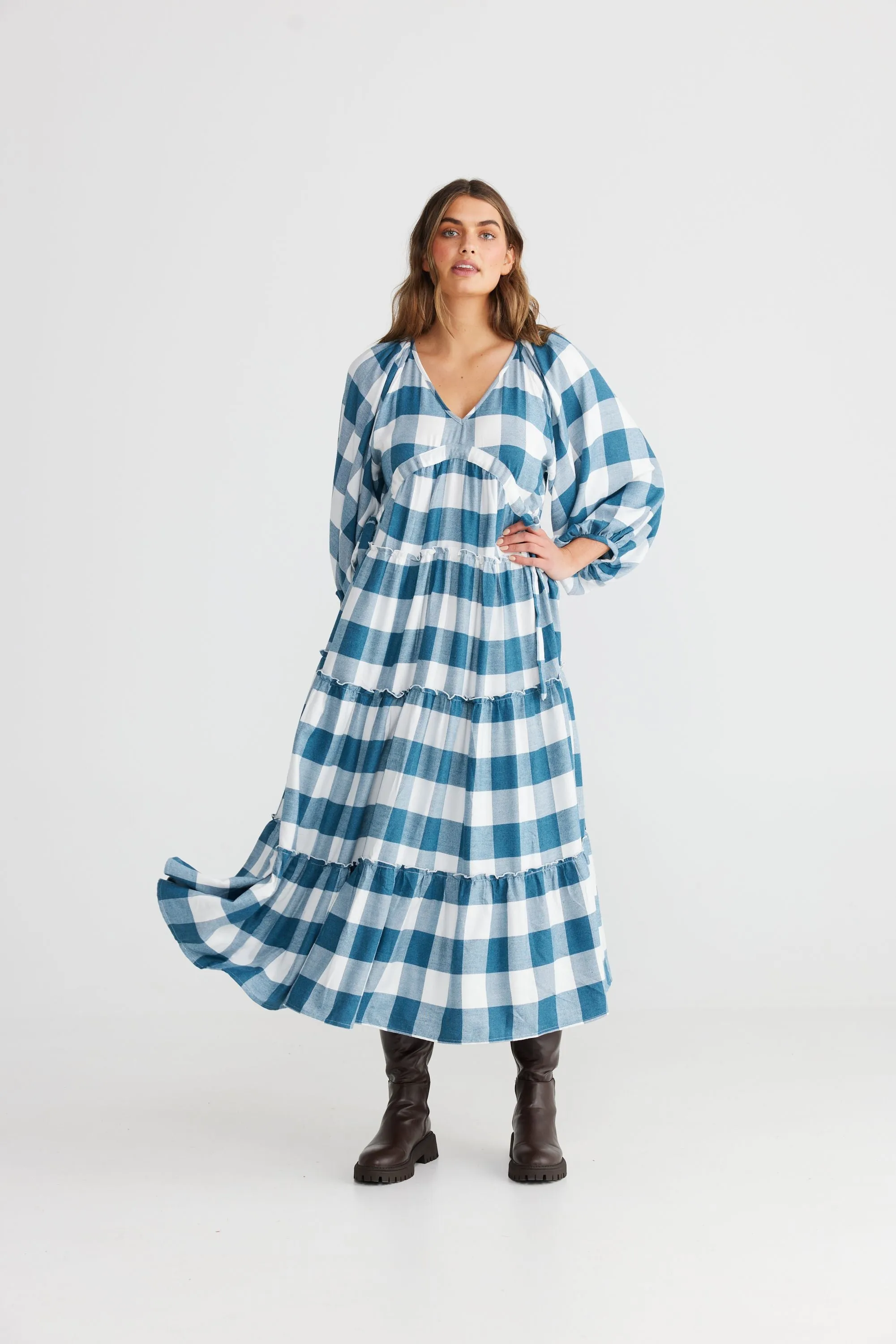 Wing and a Prayer Maxi Dress (Blue Steel Check)