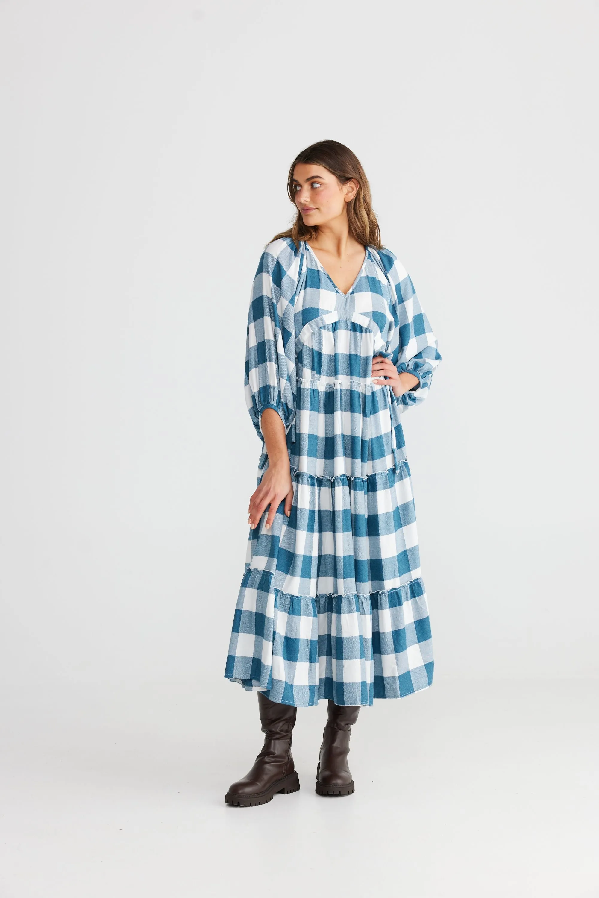 Wing and a Prayer Maxi Dress (Blue Steel Check)