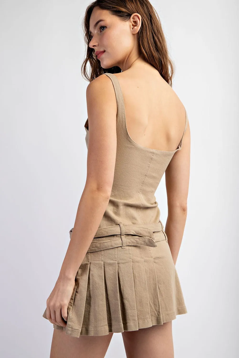 Workwear Pleated Dress in Khaki