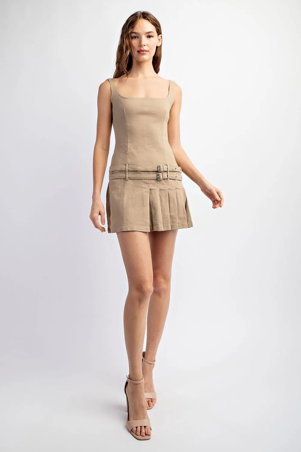 Workwear Pleated Dress in Khaki