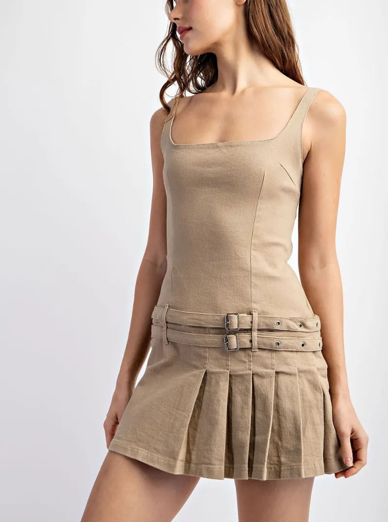 Workwear Pleated Dress in Khaki